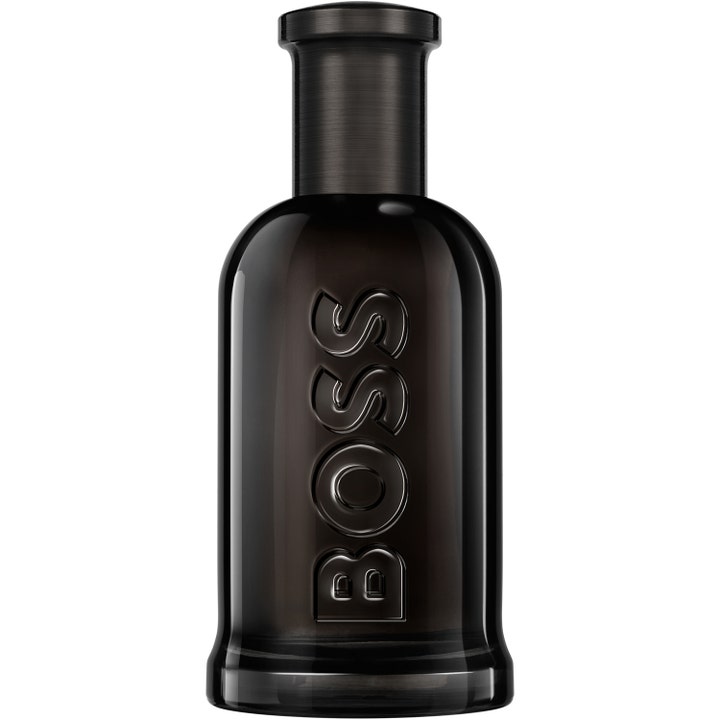 Hugo Boss Bottled Parfum 100 ml exklusiv herr parfym i rökig svart glasflaska med präglad logotyp och mörkt metallock