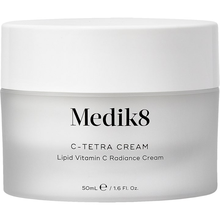 Medik8 C-Tetra Cream 50 ml lystergivande anti-aging vitamin c hudvård i en frostad glasburk med vitt lock