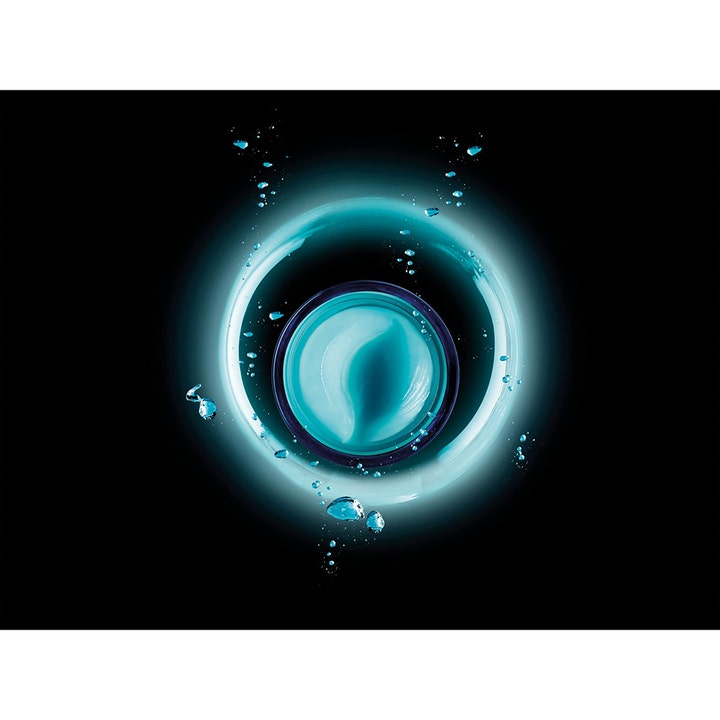 Biotherm Aquasource Night Spa 50 ml återfuktande nattkräm med blå gelkonsistens i en öppen burk med vattendroppar