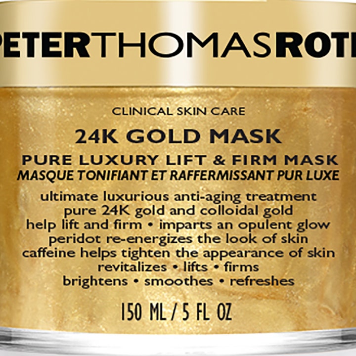 Peter Thomas Roth 24k guld uppstramande mask 150 ml lyftande mask med skimrande guldgel i burk med guldlock.