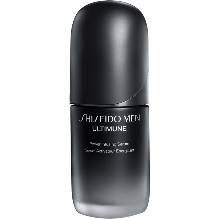 Shiseido Men Ultimune Power Infusing Serum stärkande ansiktsserum som ger energi i matt svart rundad flaska.