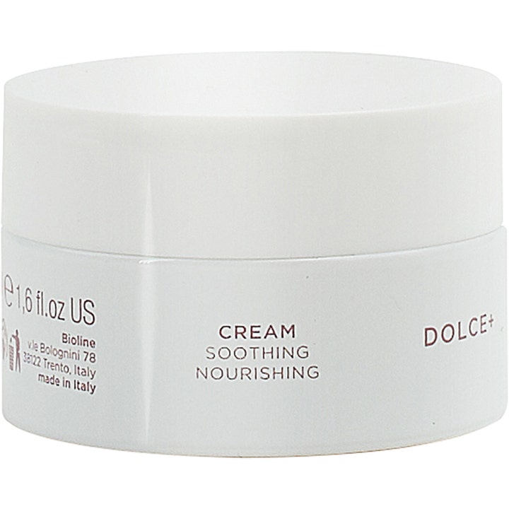 Bioline Jatò Dolce+ Soothing Nourishing Cream 50 ml ansiktskräm för känslig hud i en stilren vit burk med vitt lock