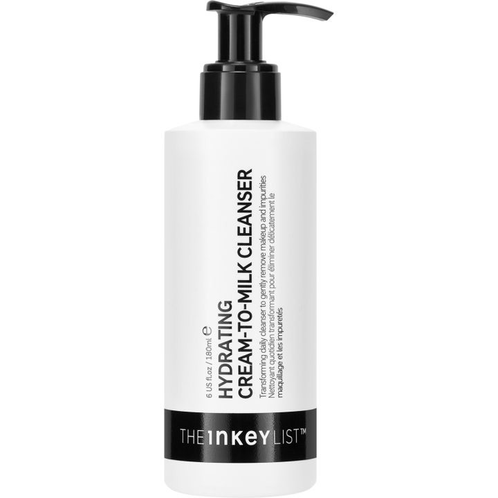 The Inkey List Hydrating Cream-to-Milk Cleanser 180 ml återfuktande ansiktsrengöring i vit flaska med svart pump