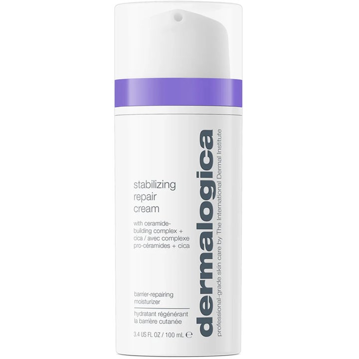 Dermalogica Stabilizing Repair Cream 100 ml barriärstärkande ansiktskräm i vit pumpflaska med lila band och lock.