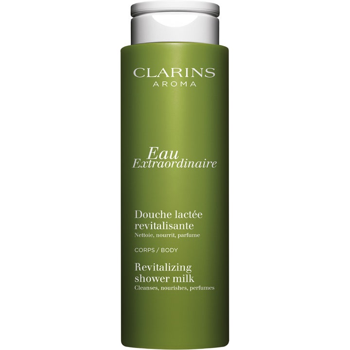 Clarins Eau Extraordinaire Revitalizing Shower Milk närande Clarins revitaliserande aroma i grön flaska med silverlock