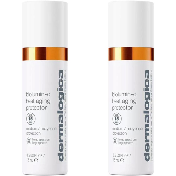 Dermalogica Biolumin-C Heat Aging Protector 15 ml ger lyster i vita flaskor med orangea detaljer