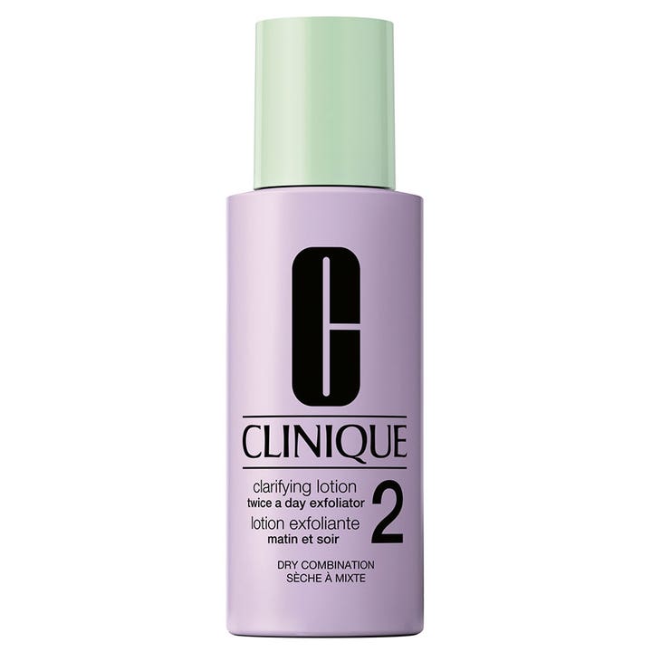 Clinique Clarifying Lotion 2 exfolierande ansiktsvatten som ger lyster i lila plastflaska med ljusgrönt lock