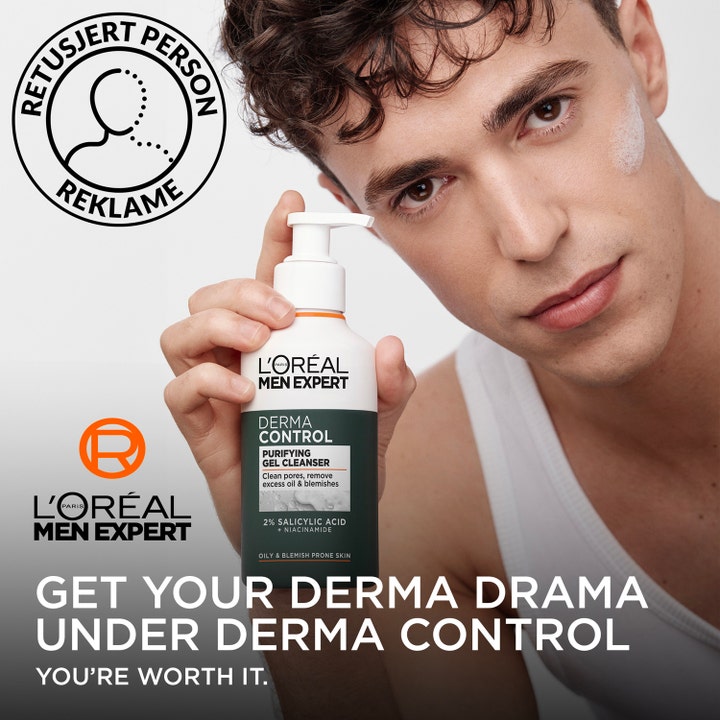 L'Oréal Paris Men Expert Derma Control Purifying Gel Cleanser 260 ml i pumpflaska som motverkar orenheter.