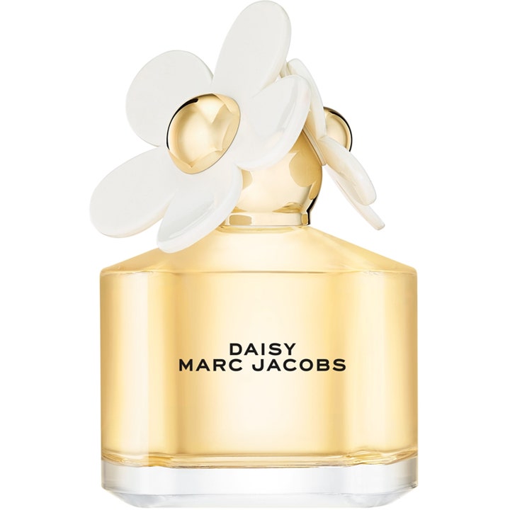 Marc Jacobs Daisy Eau de Toilette 100 ml blommig parfym i glasflaska med guldlock och vita prästkragar