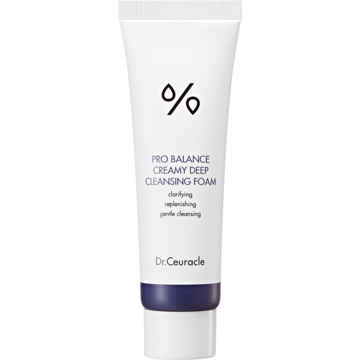 Dr. Ceuracle Pro Balance Creamy Deep Cleansing Foam 150 ml djuprengörande ansiktstvätt i vit plasttub med blå detalj.