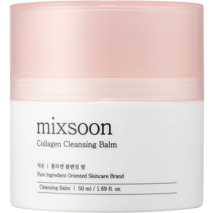 Mixsoon Collagen Cleansing Balm 50 ml rengörande balm som ger spänst i vit burk toppad med ett ljusrosa lock