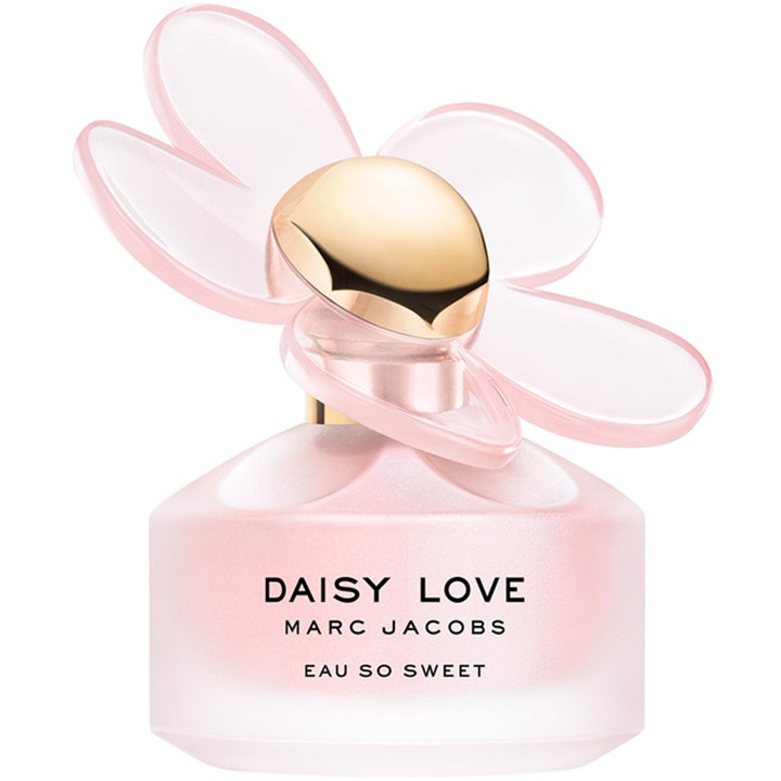 Marc Jacobs Daisy Love Eau So Sweet 50 ml edt i frostad rosa glasflaska prydd med en stor genomskinlig blomma