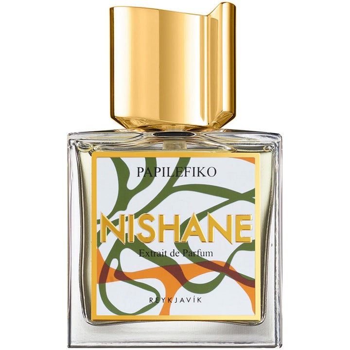 Nishane Papilefiko Extrait de Parfum 100 ml är en elegant fräsch parfym i glasflaska med guldlock och vit etikett