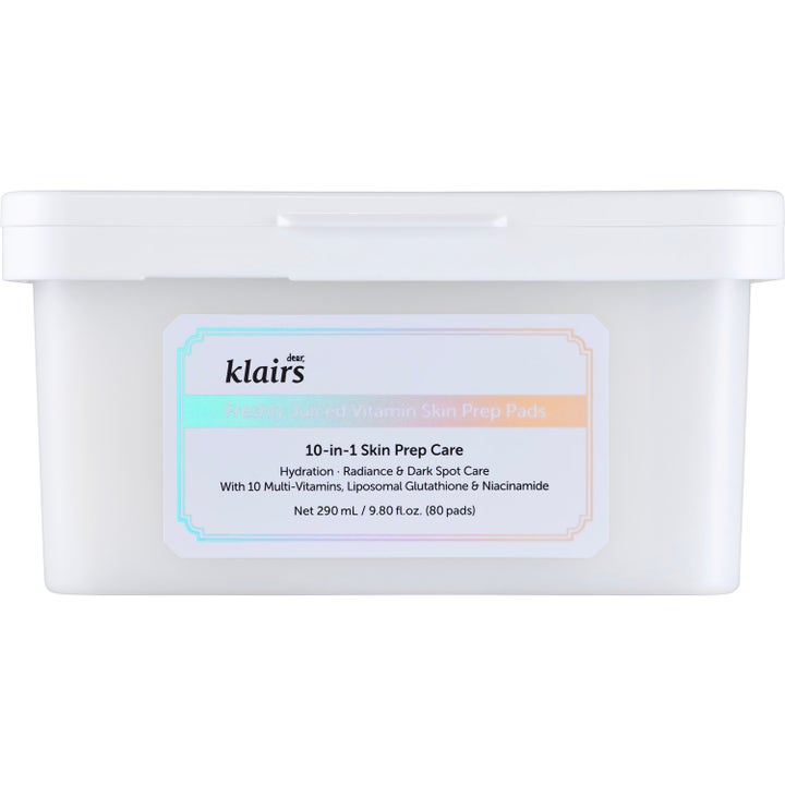 Klairs Freshly Juiced Vitamin Skin Prep Pads 80 st lystergivande ansiktspads i vit plastburk med vitaminskydd