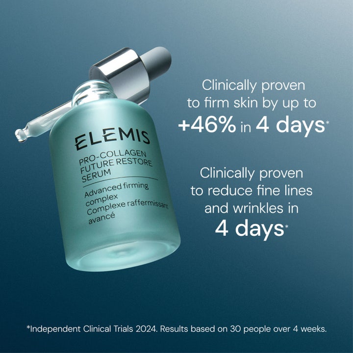 Elemis Pro-Collagen Future Restore Serum 30 ml i glasflaska som kliniskt bevisat ger fastare hud på 4 dagar.