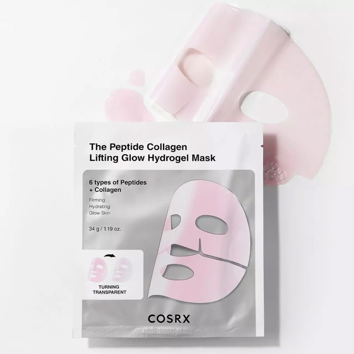COSRX Peptide Glow Hydrogel Mask 3-pack uppstramande ansiktsmask med kollagen och ljusrosa gel som ger lyster
