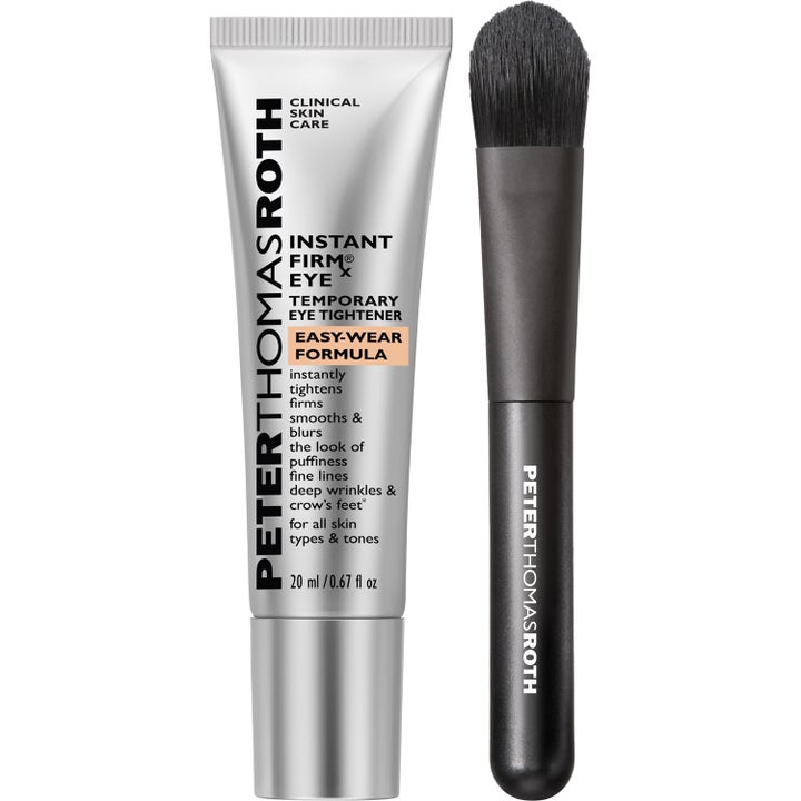 Peter Thomas Roth Instant FIRMx Eye 20 ml uppstramande ögonkräm i silverfärgad tub med svart appliceringsborste.