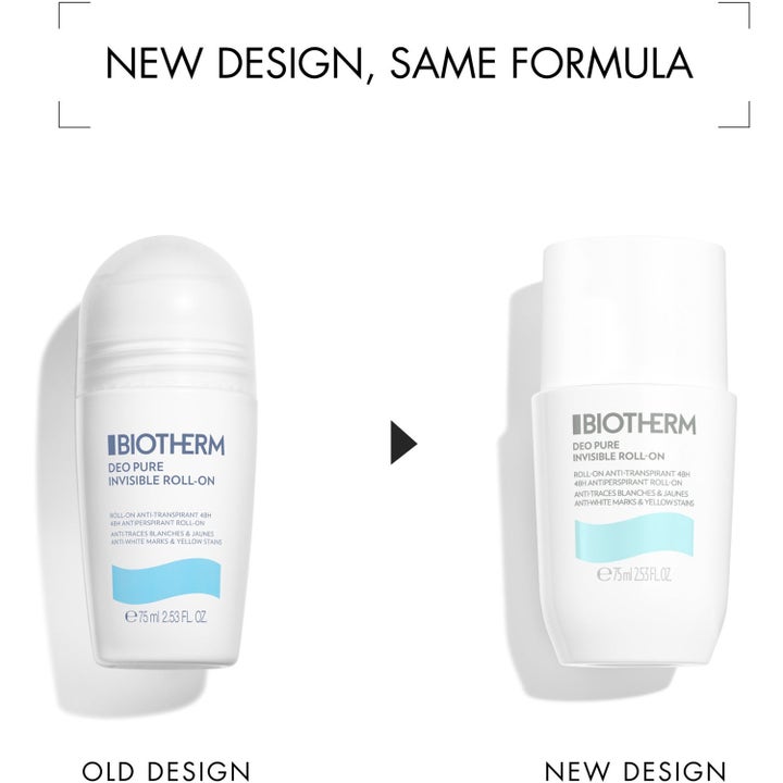 Biotherm Deo Pure Invisible Roll-on 75 ml som motverkar fläckar i både gammal och ny vit förpackning.