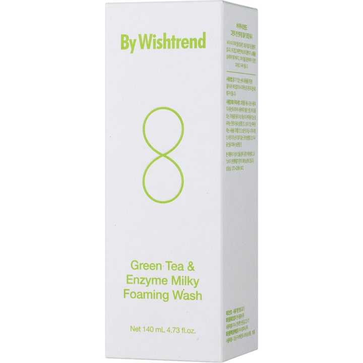 By Wishtrend Green Tea & Enzyme Milky Foaming Wash 140 ml exfolierande ansiktsrengöring i vit pappkartong