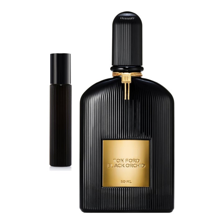 Tom Ford Black Orchid edp set 50 ml och 10 ml parfym i svarta räfflade flaskor med eleganta gulddetaljer