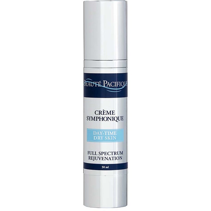 Beauté Pacifique Crème Symphonique 50 ml återfuktande anti-age dagkräm för torr hy i en elegant silverfärgad pumpflaska