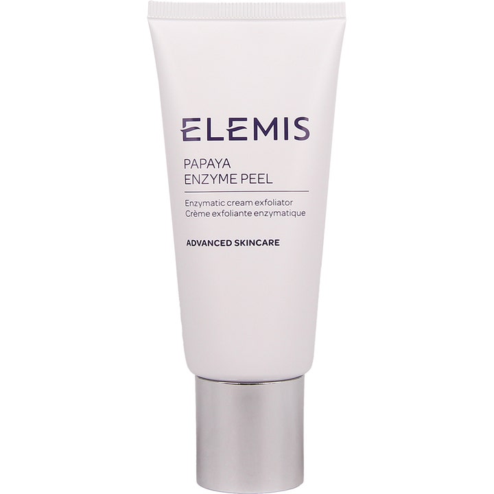 Elemis Papaya Enzyme Peel anti-age enzympeeling som exfolierar huden i en vit tub med silverfärgat lock.