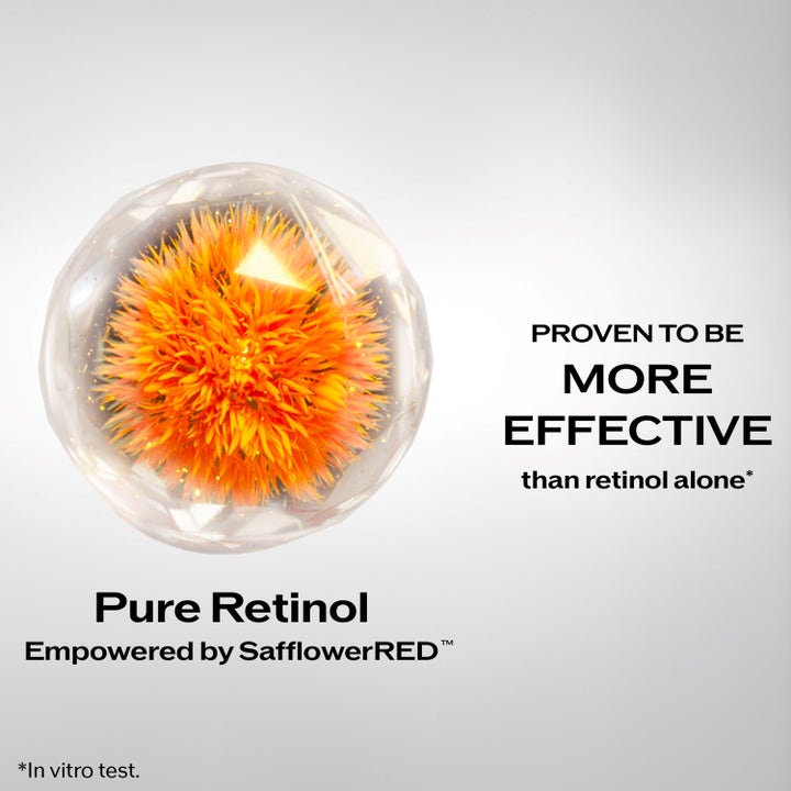 Shiseido Vital Perfection 20 ml spot treatment mot rynkor med Pure Retinol och orange SafflowerRED i en glaskula.