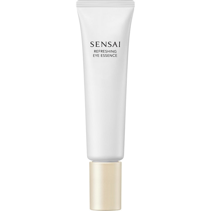 Sensai Refreshing Eye Essence refill japanskt ögonserum för anti-aging ögonvård i en vit tub med guldfärgad kork