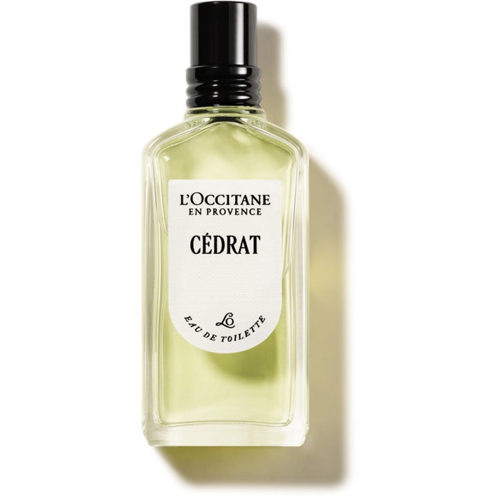 L'Occitane Cédrat Eau de Toilette 50 ml fräsch parfym herr i genomskinlig glasflaska med ljusgrön vätska och svart kork