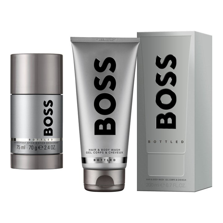 Hugo Boss Bottled duo presentförpackning med 75ml deostick och boss duschgel i eleganta silvriga förpackningar