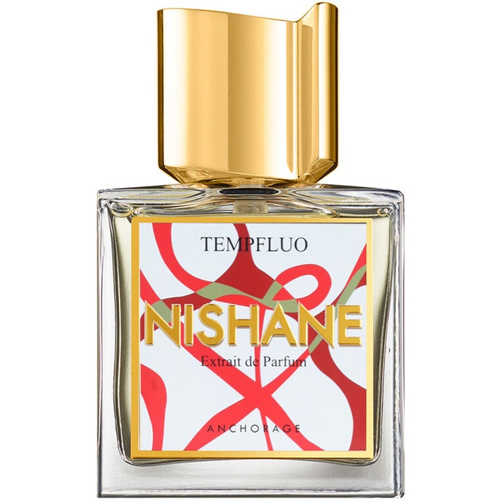 Nishane Tempfluo Extrait de Parfum 100 ml extrait de parfum niche i en glasflaska med guldlock och rött mönster