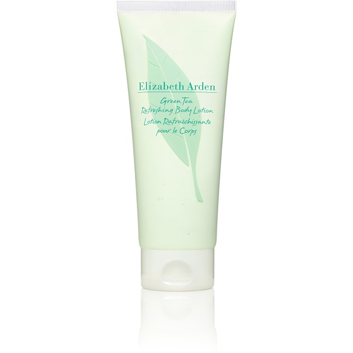 Elizabeth Arden Green Tea Refreshing Body Lotion uppfriskande kroppslotion i en ljusgrön tub med ett grönt blad