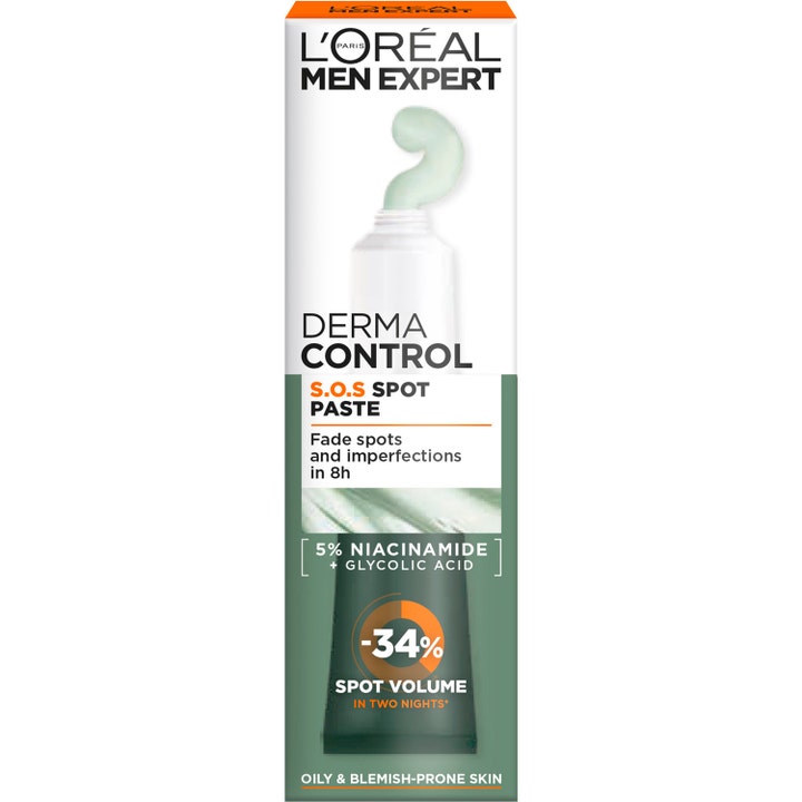 L'Oréal Paris Men Expert Derma Control S.O.S Spot Paste 45 ml aknebehandling ansiktsvård män med niacinamid och glykolsyra