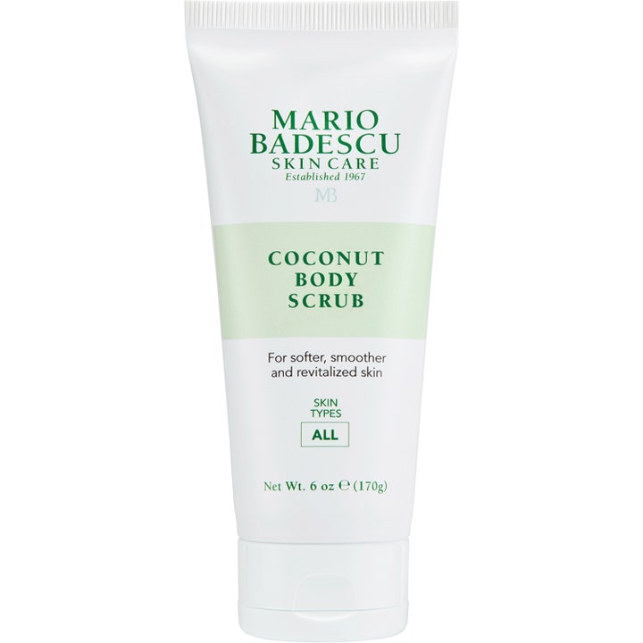 Mario Badescu Coconut Body Scrub 170g exfolierande kroppsskrubb som ger mjukare hud i vit tub med ljusgrönt band