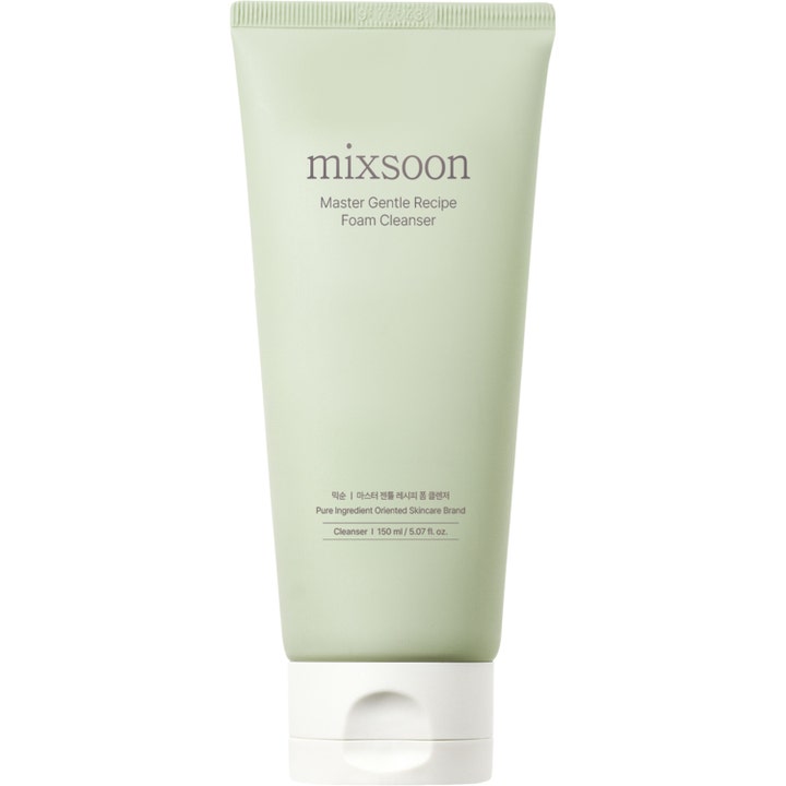 Mixsoon Master Gentle Recipe Foam Cleanser 150 ml koreansk skonsam ansiktsrengöring i en ljusgrön tub med vitt lock