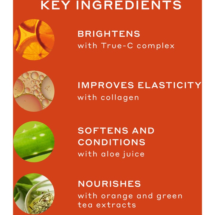 Ole Henriksen Truth Serum 30 ml vitamin C serum visar ingredienser för lyster och en antiåldrande kollagen boost