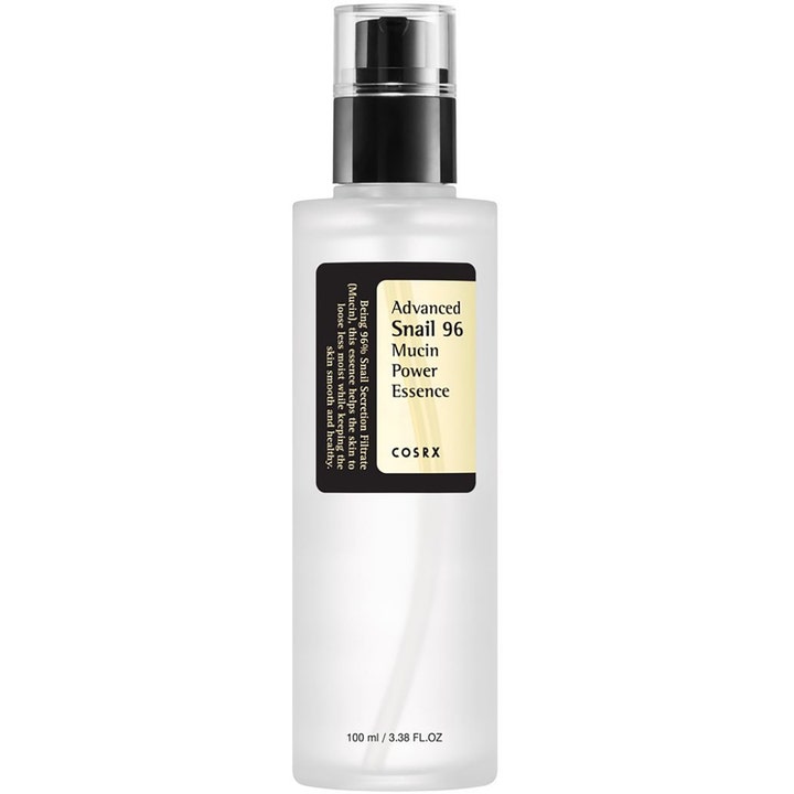 COSRX Advanced Snail 96 Mucin Power Essence 100 ml hudreparation essence i frostad pumpflaska med svart lock
