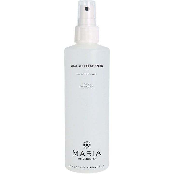 Maria Åkerberg Lemon Freshener ansiktsvatten spray citron med antibakteriell probiotika i vit frostad flaska