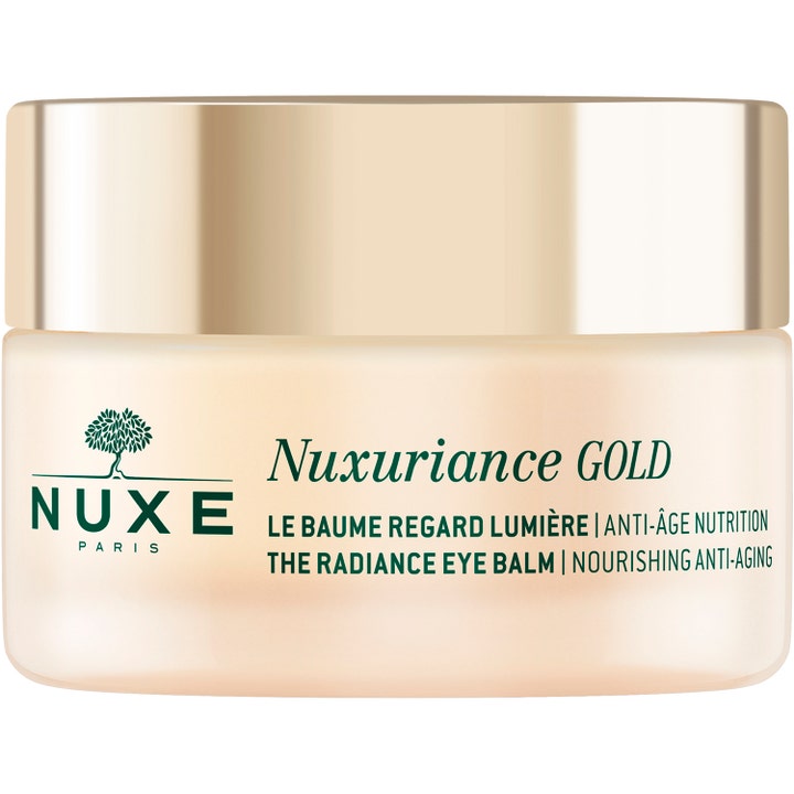 Nuxe Nuxuriance Gold 15 ml anti-age ögonkräm guld i en lyxig glasburk med guldfärgat lock för lyxvård Nuxe.