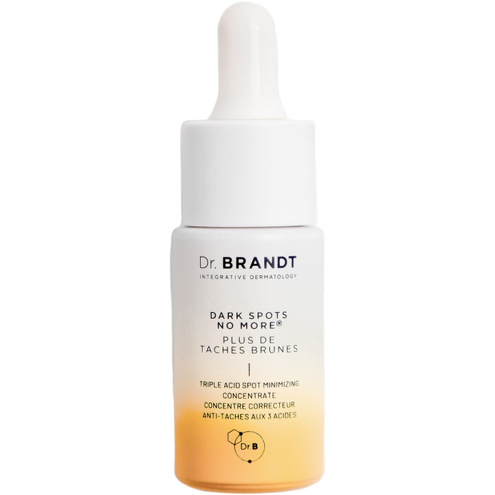 Dr Brandt Dark Spots No More 15 ml anti-fläck koncentrat mot hyperpigmentering i vit och gul flaska med pipett