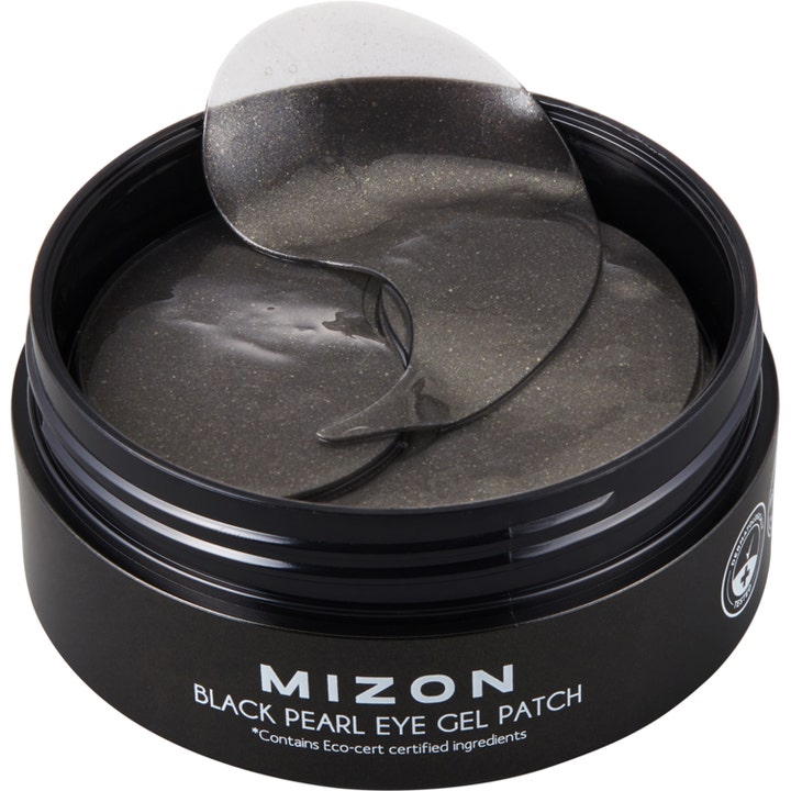 Mizon Black Pearl Eye Gel Patch 84 g mjukgörande pärlbehandling med glimrande svarta ögonmasker i burk