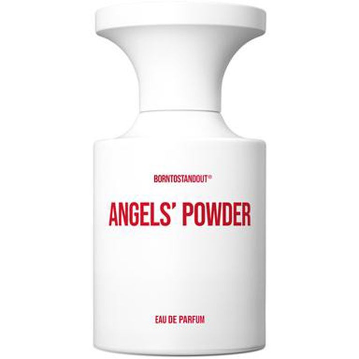 BornToStandOut Angel´s Power Eau de Parfum 50ml unisex parfym i en vit flaska med röd text och en unik vid vit kork