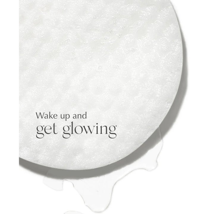 Exuviance SkinRise Morning Glow 36 st lystergivande pads med vit mönstrad rondell och texten Wake up and get glowing.