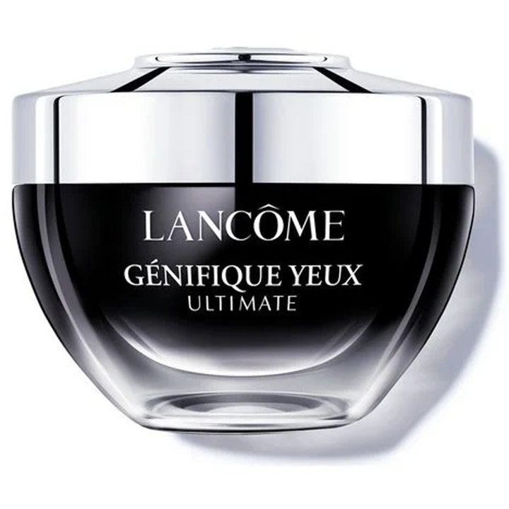 Lancôme Génifique Yeux Ultimate 15 ml återfuktande ögonkräm anti-aging i en elegant svart glasburk med silverlock.