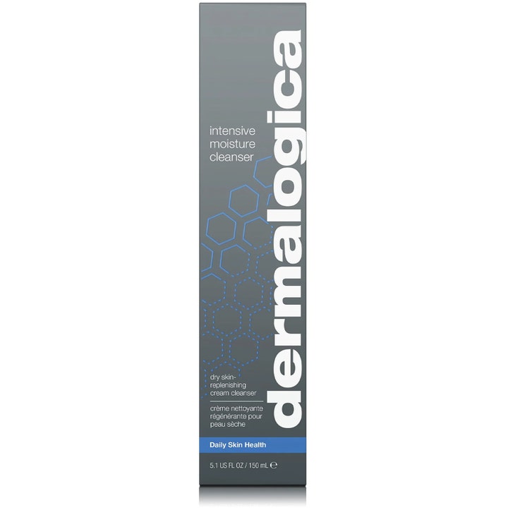 Dermalogica Intensive Moisture Cleanser 150 ml daglig rengöringskräm i grå ytterförpackning med blått mönster.