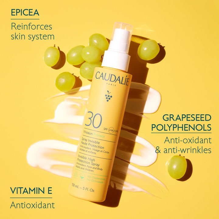 Caudalie Vinosun High Protection Spray SPF30 150 ml antioxidant solskydd spray med druvor och krämig textur
