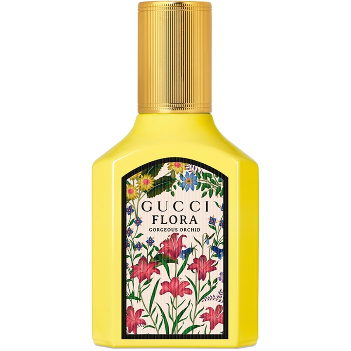 Gucci Flora Gorgeous Orchid 30ml eau de parfum gul parfym i glasflaska med blommigt mönster och guldfärgat lock