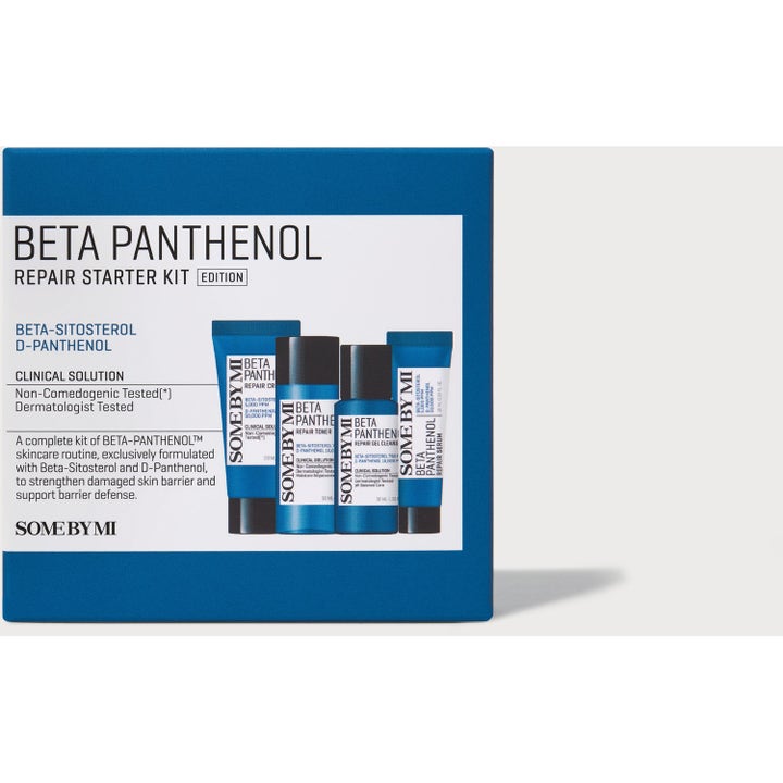 Some By Mi Beta Panthenol Repair Starter Kit 90 ml reparerande ansiktsvård i blå box med tuber och flaskor