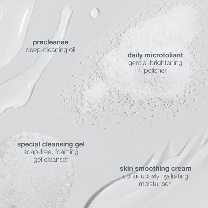 Dermalogica Discover Healthy Skin Kit hudvård med olika texturer av olja, puder, gel och kräm