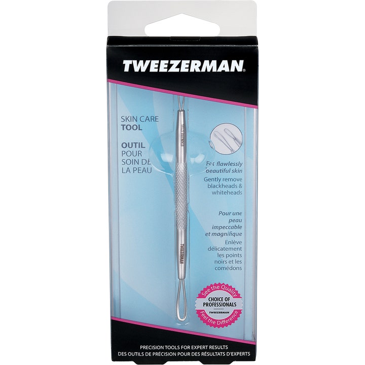 Tweezerman No Slip Skin Care Tool 1 st hudvårdsverktyg mot pormaskar i svart och transparent förpackning